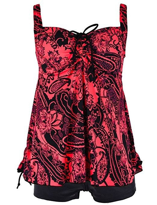 Women's Retro 2pcs Floral Halter Tankini Set SwimSuit Plus Size Beach Wear Bandage Swimwear L-XXXXXL