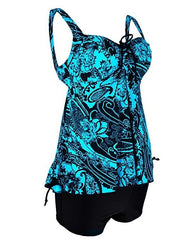 Women's Retro 2pcs Floral Halter Tankini Set SwimSuit Plus Size Beach Wear Bandage Swimwear L-XXXXXL