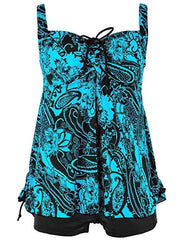 Women's Retro 2pcs Floral Halter Tankini Set SwimSuit Plus Size Beach Wear Bandage Swimwear L-XXXXXL