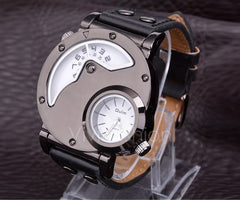 Men's Stainless Steel Leather Band Analog Quartz Clock Wrist Watch VVF