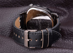 Men's Stainless Steel Leather Band Analog Quartz Clock Wrist Watch VVF