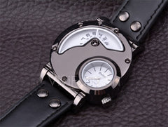 Men's Stainless Steel Leather Band Analog Quartz Clock Wrist Watch VVF