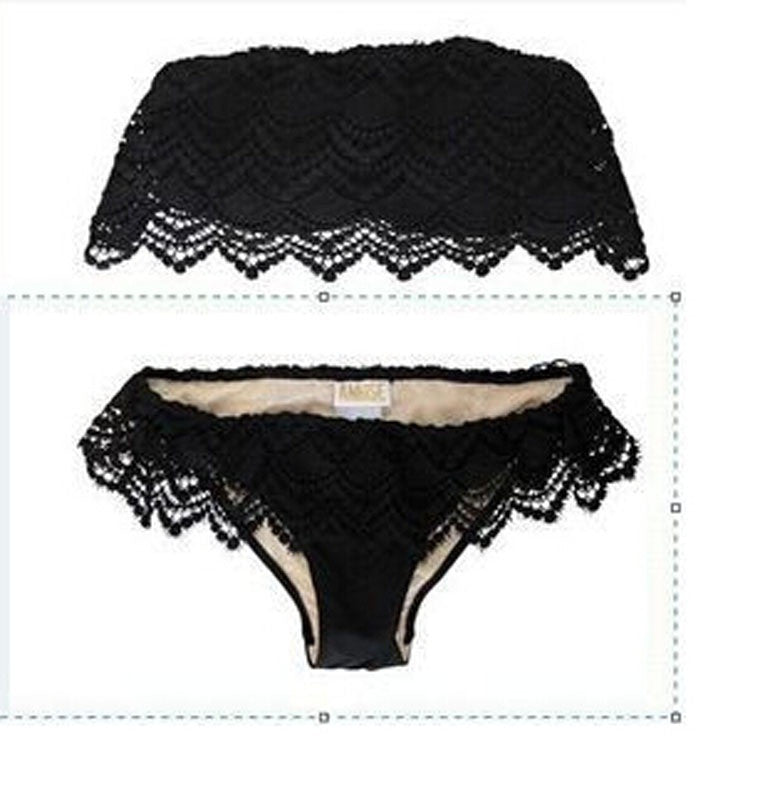 fashion women lace bikini swimsuit sexy low waist women swimwear lace bikini set white black