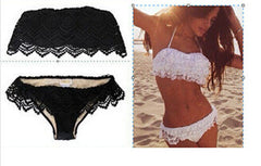 fashion women lace bikini swimsuit sexy low waist women swimwear lace bikini set white black