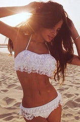 fashion women lace bikini swimsuit sexy low waist women swimwear lace bikini set white black
