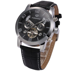 FORSINING Multifunction Mechanical Auto Analog Date Day Leather Strap Male Clock Men Dress Wrist Automatic Self Wind Watch with Gift Box