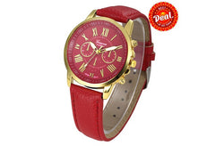 On Sales  Women's Fashion Geneva Roman Numerals Faux Leather Analog Quartz Wrist Watch