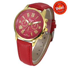 On Sales  Women's Fashion Geneva Roman Numerals Faux Leather Analog Quartz Wrist Watch