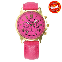 On Sales  Women's Fashion Geneva Roman Numerals Faux Leather Analog Quartz Wrist Watch