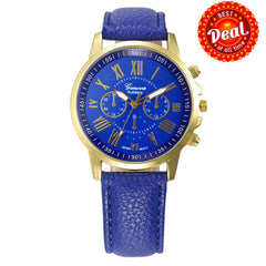 On Sales  Women's Fashion Geneva Roman Numerals Faux Leather Analog Quartz Wrist Watch