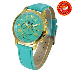 On Sales  Women's Fashion Geneva Roman Numerals Faux Leather Analog Quartz Wrist Watch