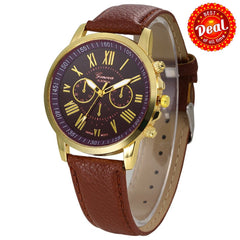 On Sales  Women's Fashion Geneva Roman Numerals Faux Leather Analog Quartz Wrist Watch