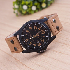 Men's Fashion Sport Watches Men Military Leather Band Quartz Wrist Watch