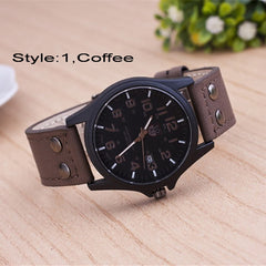 Men's Fashion Sport Watches Men Military Leather Band Quartz Wrist Watch