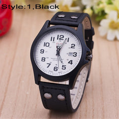 Men's Fashion Sport Watches Men Military Leather Band Quartz Wrist Watch
