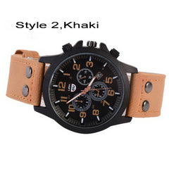 Men's Fashion Sport Watches Men Military Leather Band Quartz Wrist Watch