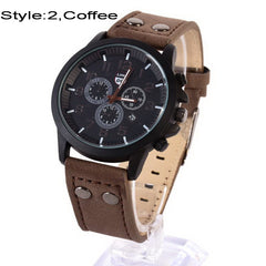 Men's Fashion Sport Watches Men Military Leather Band Quartz Wrist Watch