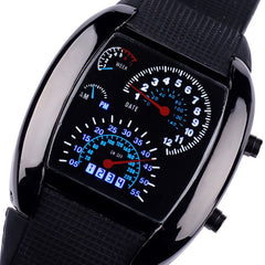 Aviation Turbo Dial Flash LED Watch Gift unisex fashion accessories Sports Car Meter