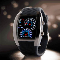 Aviation Turbo Dial Flash LED Watch Gift unisex fashion accessories Sports Car Meter