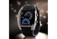 Aviation Turbo Dial Flash LED Watch Gift unisex fashion accessories Sports Car Meter