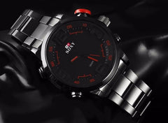Funland New Waterproof Stainless Steel LED Date Analog Digital Men's Quartz Watch Bracelet Wristwatch Watches