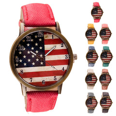 Unisex Watches Casual American Flag Pattern Dial Quartz Wrist Watches