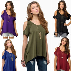 9 colors Women Fashion Off Shoulder Ladys Casual Loose T-shirts Tops Soft Cotton Blouse