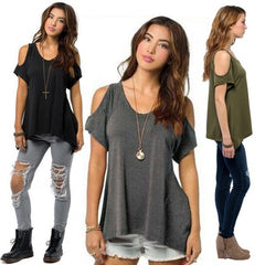 9 colors Women Fashion Off Shoulder Ladys Casual Loose T-shirts Tops Soft Cotton Blouse
