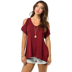 9 colors Women Fashion Off Shoulder Ladys Casual Loose T-shirts Tops Soft Cotton Blouse