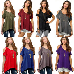 9 colors Women Fashion Off Shoulder Ladys Casual Loose T-shirts Tops Soft Cotton Blouse