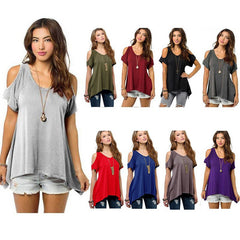 9 colors Women Fashion Off Shoulder Ladys Casual Loose T-shirts Tops Soft Cotton Blouse