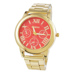 Fashion Luxury Men Women Geneva Casual Stainless Steel Analog Simple Gold Roman Numerals Round Movement Quartz Wrist Watch