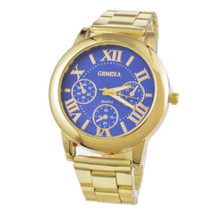 Fashion Luxury Men Women Geneva Casual Stainless Steel Analog Simple Gold Roman Numerals Round Movement Quartz Wrist Watch