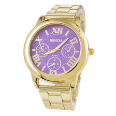 Fashion Luxury Men Women Geneva Casual Stainless Steel Analog Simple Gold Roman Numerals Round Movement Quartz Wrist Watch