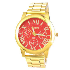 Fashion Luxury Men Women Geneva Casual Stainless Steel Analog Simple Gold Roman Numerals Round Movement Quartz Wrist Watch