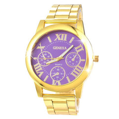Fashion Luxury Men Women Geneva Casual Stainless Steel Analog Simple Gold Roman Numerals Round Movement Quartz Wrist Watch