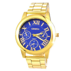 Fashion Luxury Men Women Geneva Casual Stainless Steel Analog Simple Gold Roman Numerals Round Movement Quartz Wrist Watch