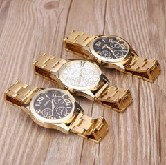 Fashion Luxury Men Women Geneva Casual Stainless Steel Analog Simple Gold Roman Numerals Round Movement Quartz Wrist Watch