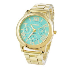 Fashion Luxury Men Women Geneva Casual Stainless Steel Analog Simple Gold Roman Numerals Round Movement Quartz Wrist Watch