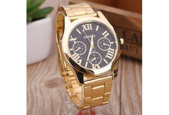 Fashion Luxury Men Women Geneva Casual Stainless Steel Analog Simple Gold Roman Numerals Round Movement Quartz Wrist Watch