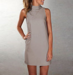 New Arrival Women Summer Sexy Party Dress Elegant Sleeveless Turtleneck Mini Dress
