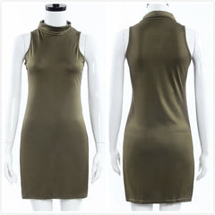 New Arrival Women Summer Sexy Party Dress Elegant Sleeveless Turtleneck Mini Dress