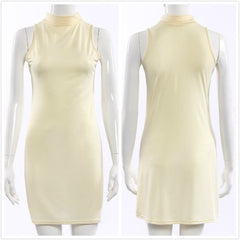 New Arrival Women Summer Sexy Party Dress Elegant Sleeveless Turtleneck Mini Dress