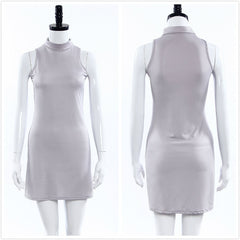 New Arrival Women Summer Sexy Party Dress Elegant Sleeveless Turtleneck Mini Dress