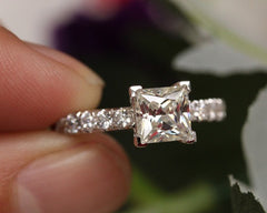 Princess 925 Sterling Silver Natural Gemstones White Sapphire Birthstone Bride Wedding Engagement Ring Size 6 7 8 9 10