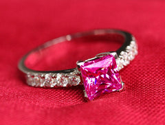Princess 925 Sterling Silver Natural Gemstones White Sapphire Birthstone Bride Wedding Engagement Ring Size 6 7 8 9 10