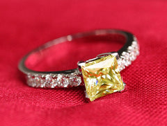 Princess 925 Sterling Silver Natural Gemstones White Sapphire Birthstone Bride Wedding Engagement Ring Size 6 7 8 9 10