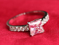 Princess 925 Sterling Silver Natural Gemstones White Sapphire Birthstone Bride Wedding Engagement Ring Size 6 7 8 9 10