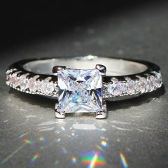 Princess 925 Sterling Silver Natural Gemstones White Sapphire Birthstone Bride Wedding Engagement Ring Size 6 7 8 9 10