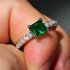 Princess 925 Sterling Silver Natural Gemstones White Sapphire Birthstone Bride Wedding Engagement Ring Size 6 7 8 9 10